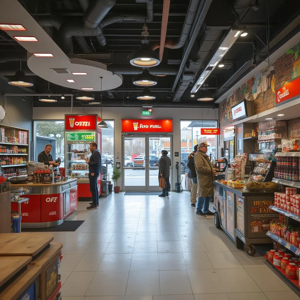 Interior de tienda de conveniencia ARG Fuel moderna y bien surtida